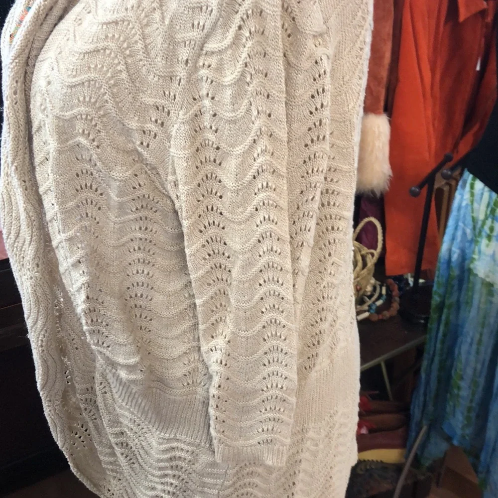 *Willow Bay - cotton/rayon crochet knit cardigan- shawl collar, rounded hem 2X